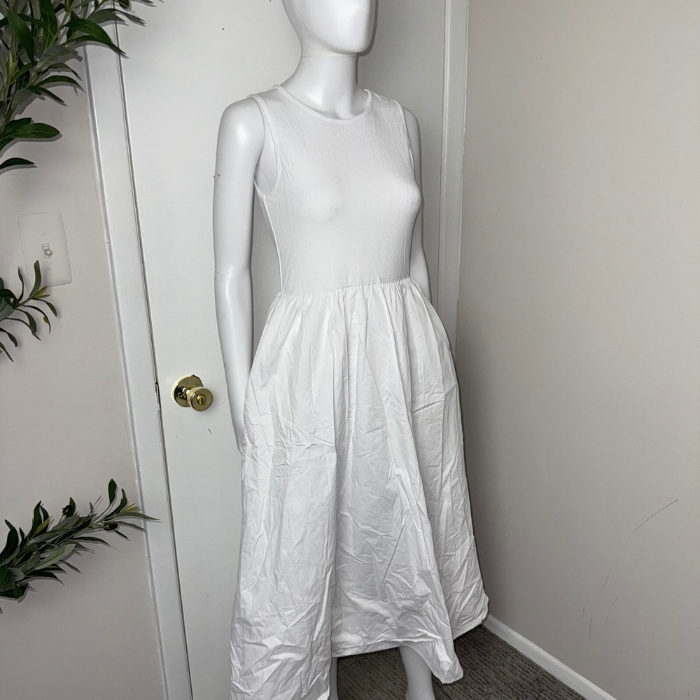 Commense White Sleeveless Midi Dress A-Line Summer Dress Pockets Size M - Picture 8 of 12